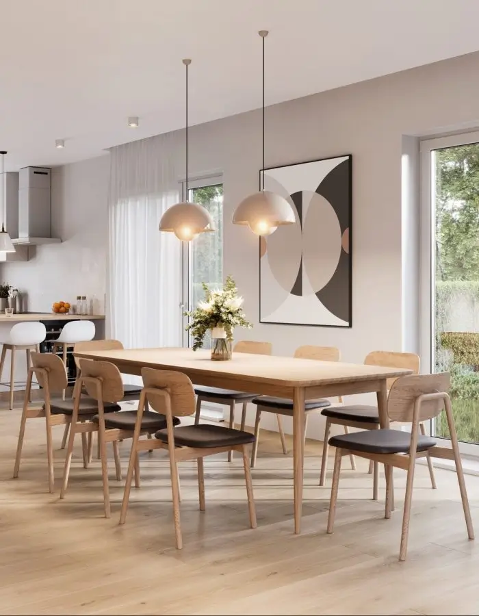 Modern dining room with elegant decor.