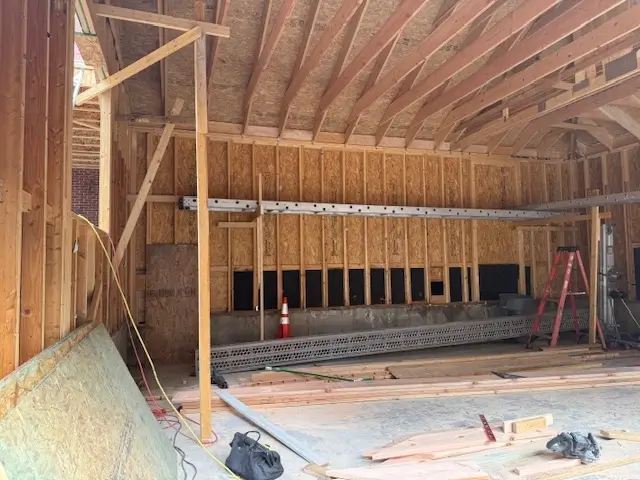 Under construction garage interior framing